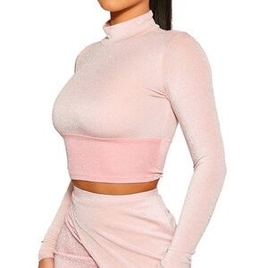 NAKED WARDROBE PINK LONG SLEEVE CROP TOP size small